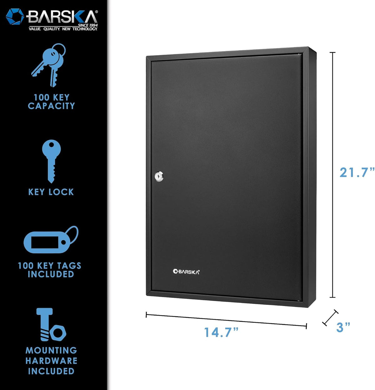 Black Adjustable Key Cabinet Lock Box W3047