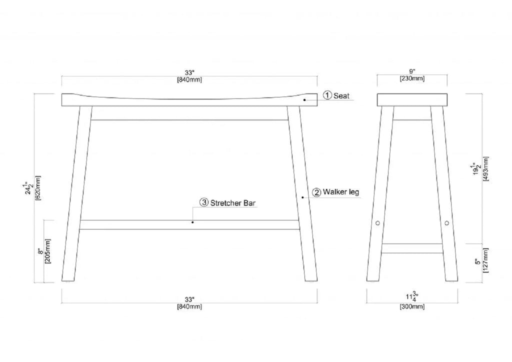 24in. Backless Wood Dining Bench L54019