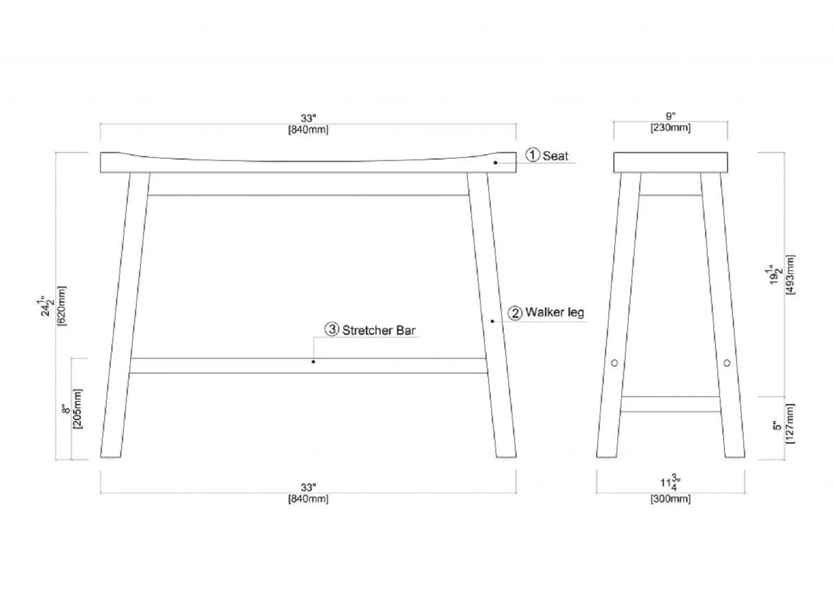 24in. Backless Wood Dining Bench L54019