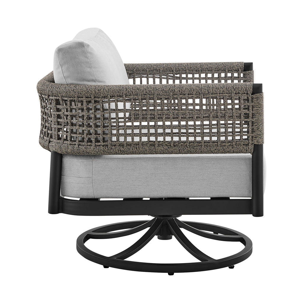 Black Aluminum Grey Rope Swivel Rocking Chair with Cushions C913555