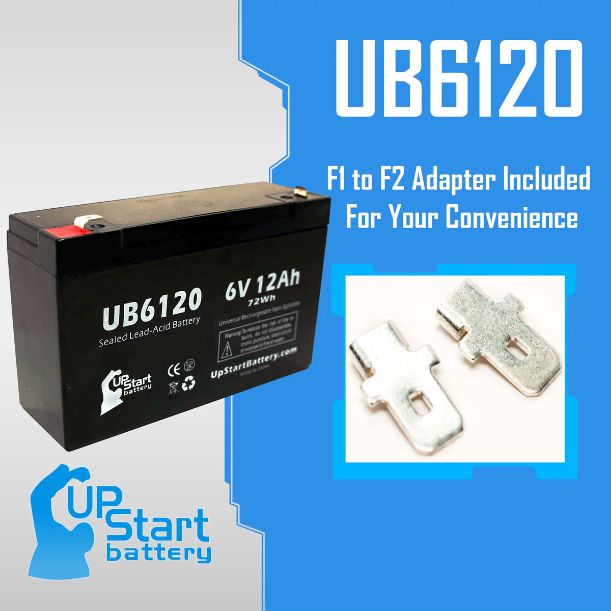 6V 12Ah Sealed Lead Acid Battery with F1 to F2 Terminal Adapters I5369