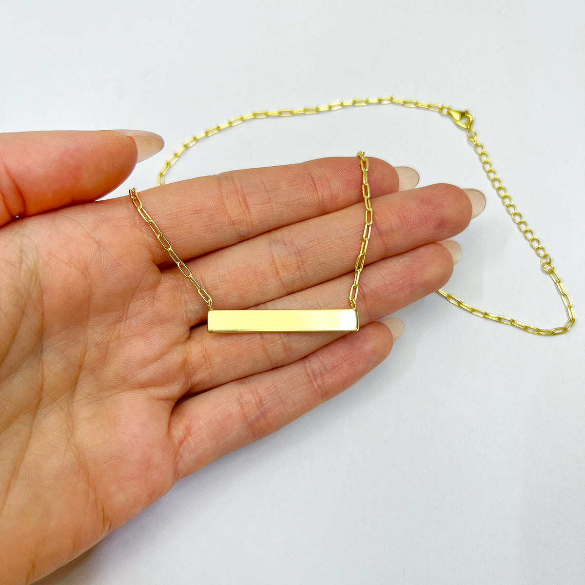 Gold Over Silver Paperclip Bar Pendant Necklace 16"-18" V659