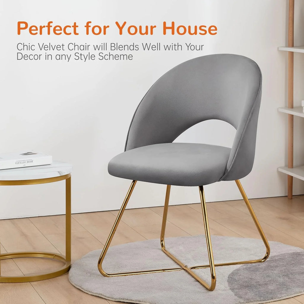 Lightgrey Velvet Upholstered Vanity Chair with Metal Legs W20803