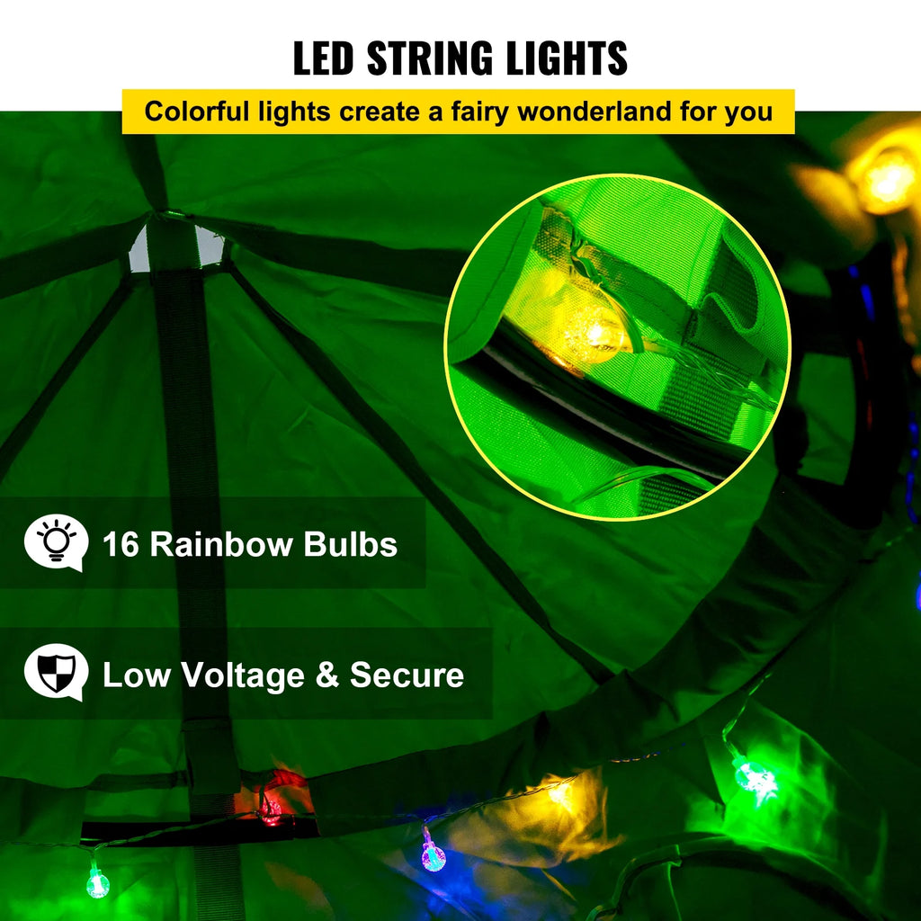 Green Hanging Tree Tent With LED String Lights U1284