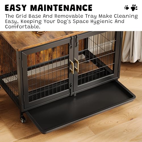 37.5 Inch Wooden Dog Crate with Wheels T60175