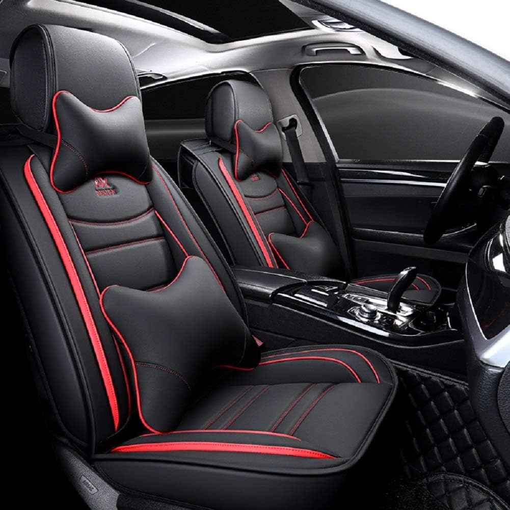 Black-White Leather Car Seat Covers 5 Seats Full Set C4461