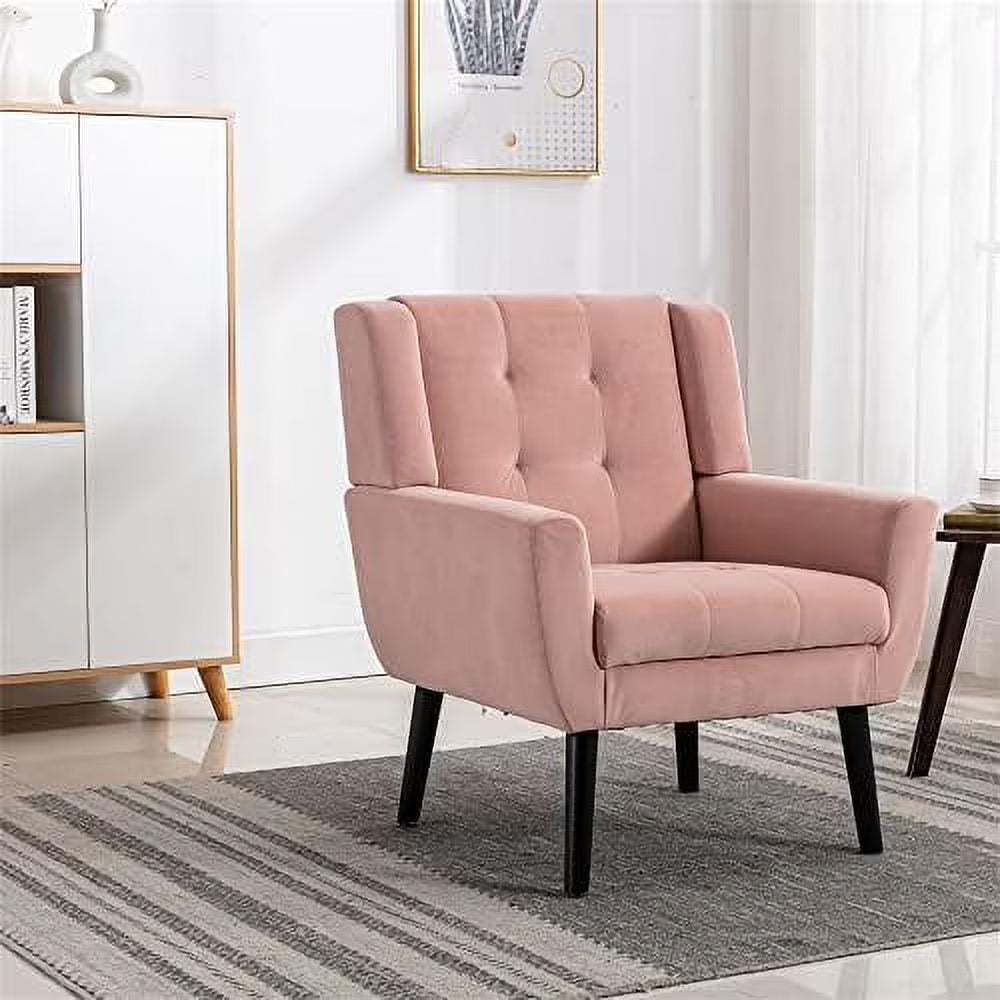 Velvet Tufted Wingback Armchair with Solid Wood Legs N34031
