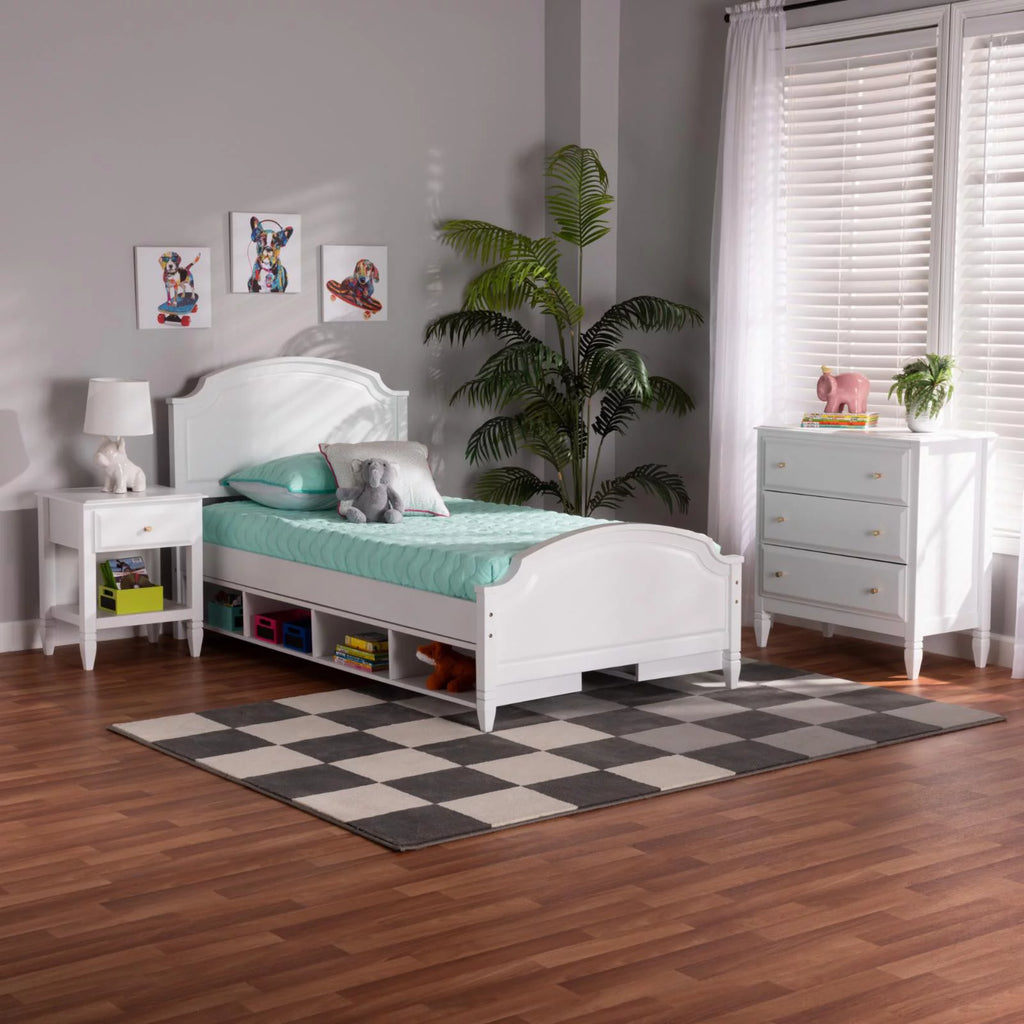 White Wood Twin Size 3-Piece Bedroom Set S224