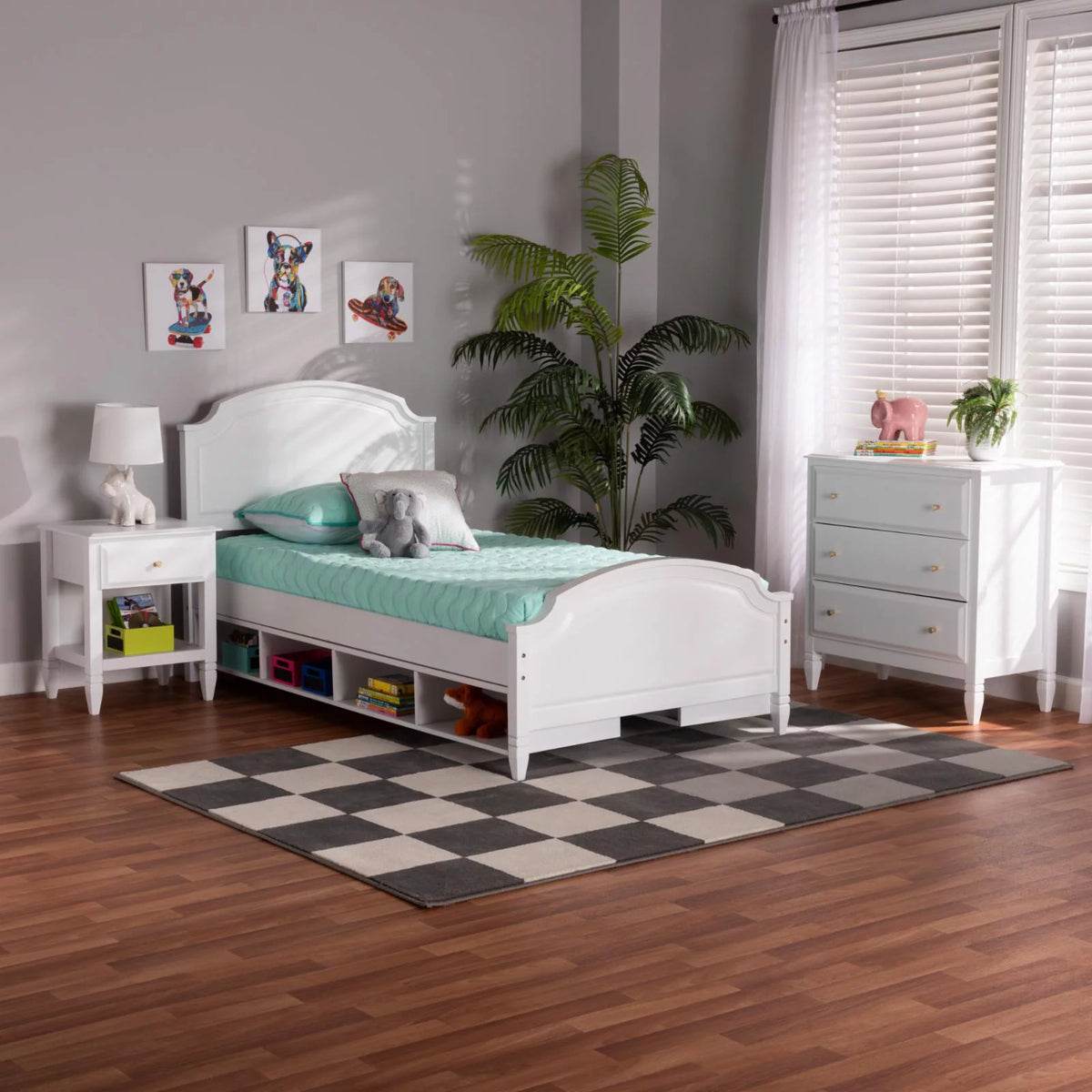 White Wood Twin Size 3-Piece Bedroom Set S224
