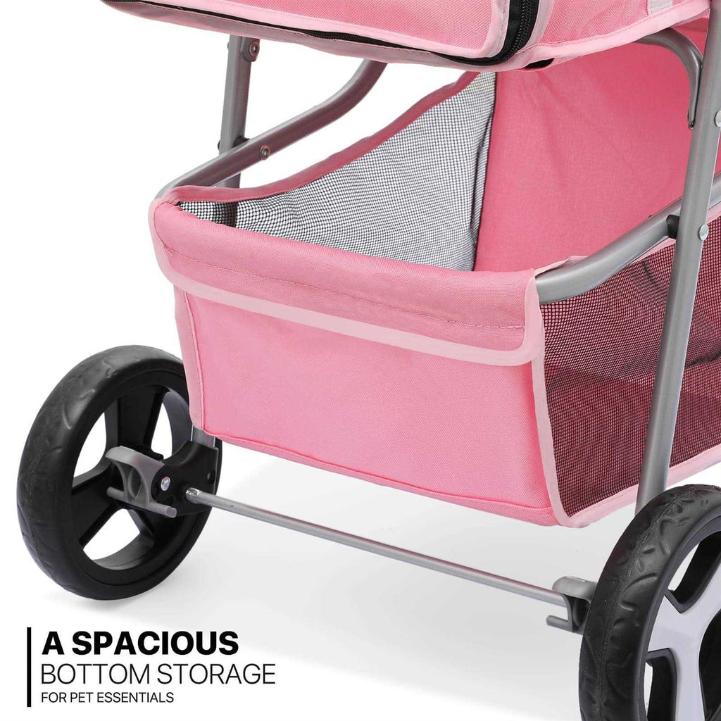 Foldable 3 Wheels Pet Stroller with Storage Basket and Cup Holder C8362