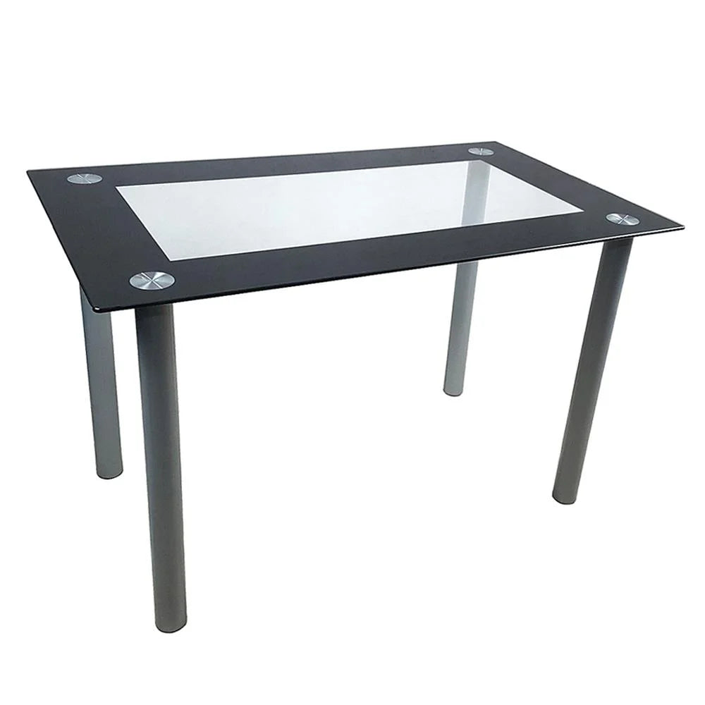 Transparent & Black Tempered Glass Dining Table Set with 4pcs Chairs L141