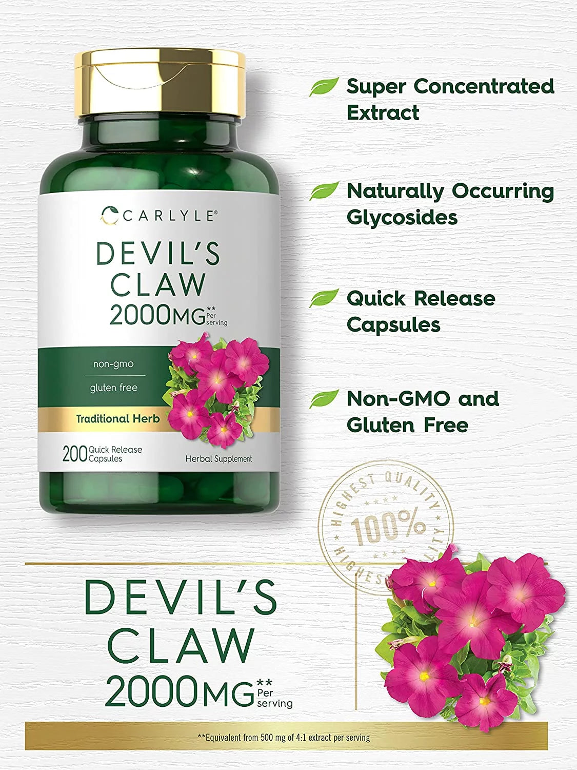 Devils Claw 2000mg 200 Capsules Concentrated Root Extract E6258
