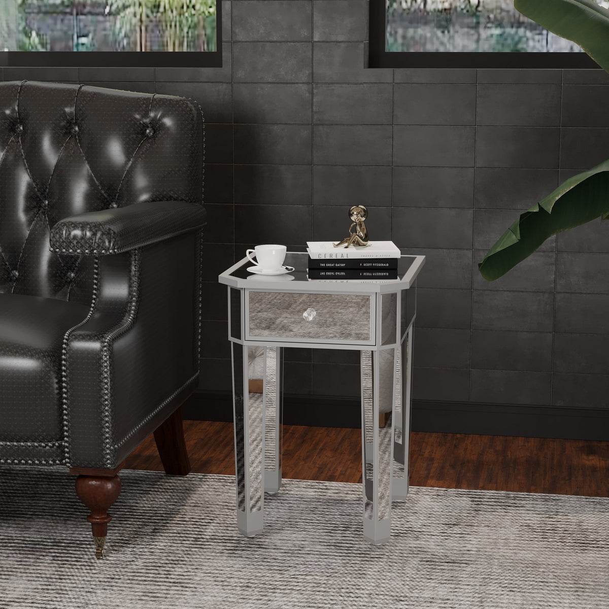 Mirrored Nightstand End Table with Drawer E5785