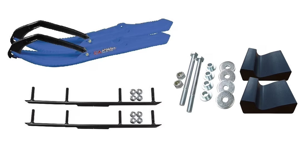Blue Snowmobile Skis with 4" Round Bars Complete Kit X903