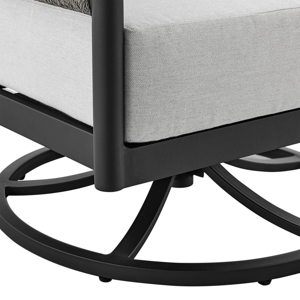Black Aluminum Grey Rope Swivel Rocking Chair with Cushions C913555