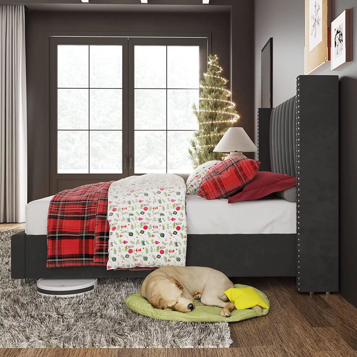 King Size Velvet Upholstered Bed Frame Y195746