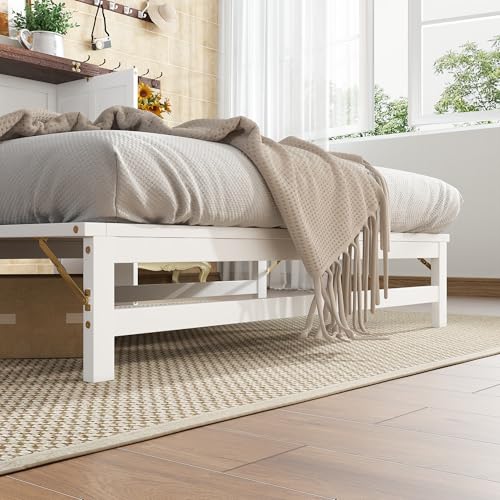 Queen Size White Murphy Bed with Storage Drawer and Charging Station T938