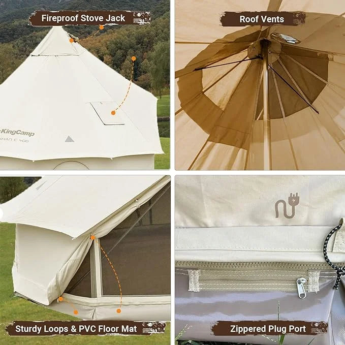 Canvas Bell Tent with Stove Jack Hole, 8-People 4 Seasons T39919