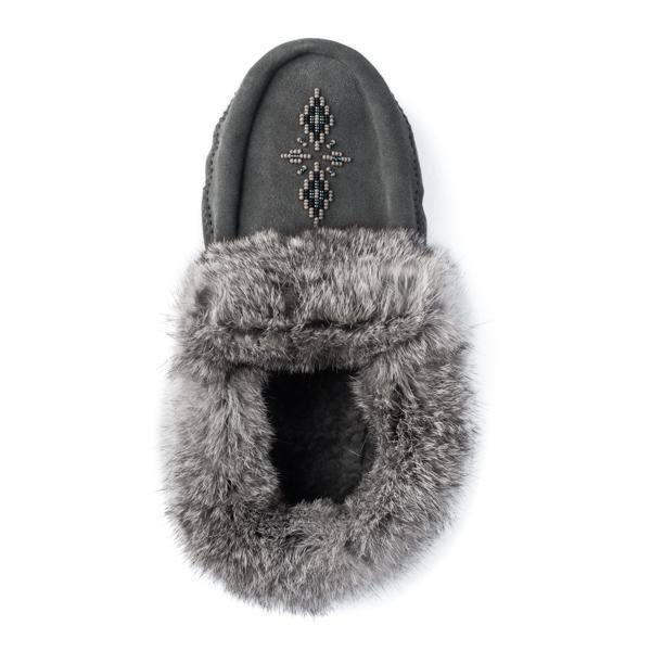 Genuine Rabbit Fur Trim Moccasin E1621