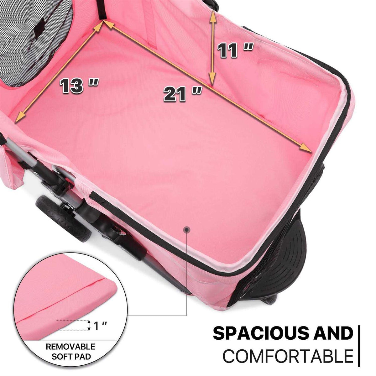 Foldable 3 Wheels Pet Stroller with Storage Basket and Cup Holder C8362