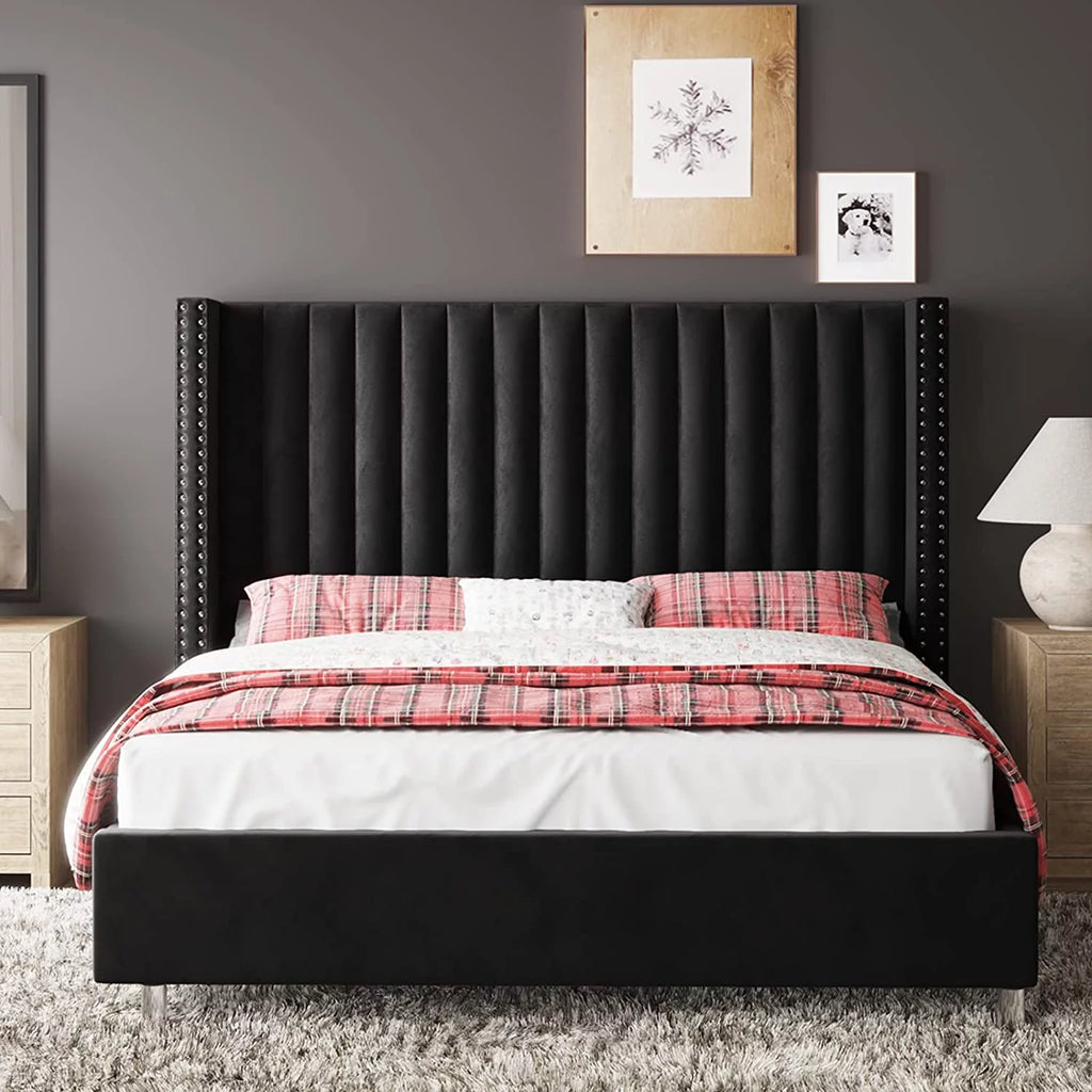 King Size Velvet Upholstered Bed Frame Y195746