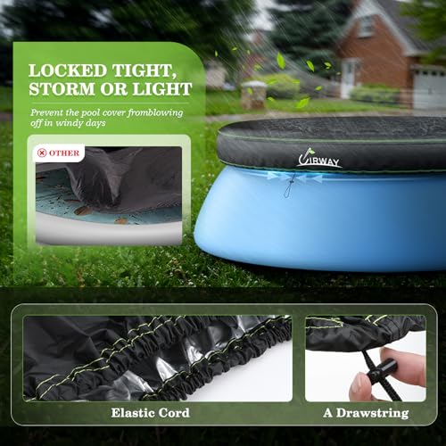 18FT Round Inflatable Pool Cover with Elastic Cord Black Z441962