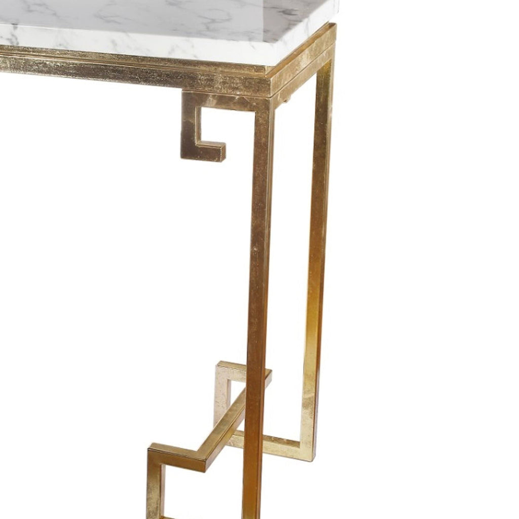 Modern Iron Console with Stone Top Gold White M880