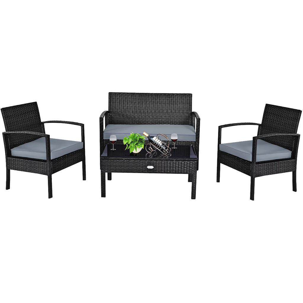 4 Pc Outdoor Patio Rattan Furniture Set A84472