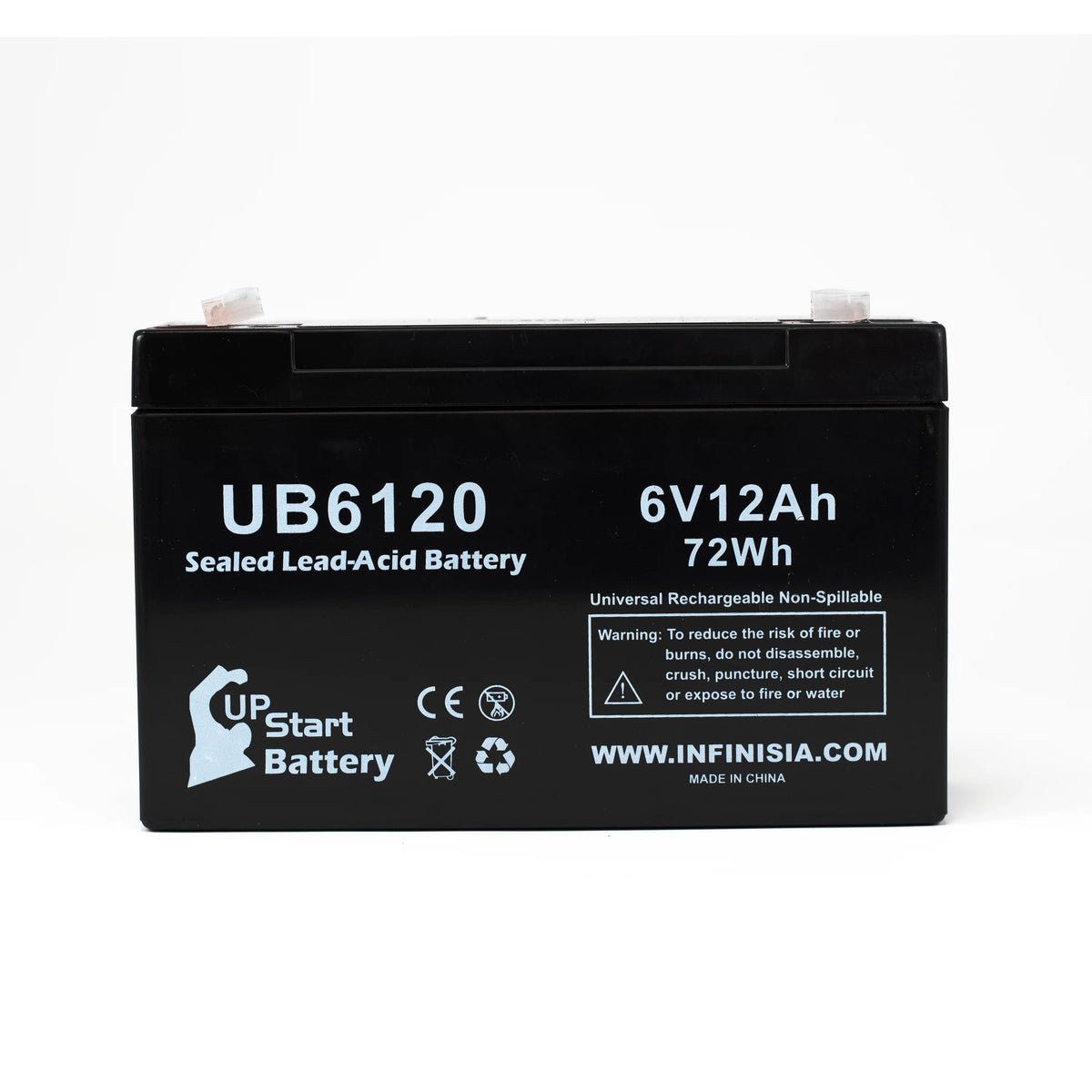 6V 12Ah Sealed Lead Acid Battery with F1 to F2 Terminal Adapters I5369