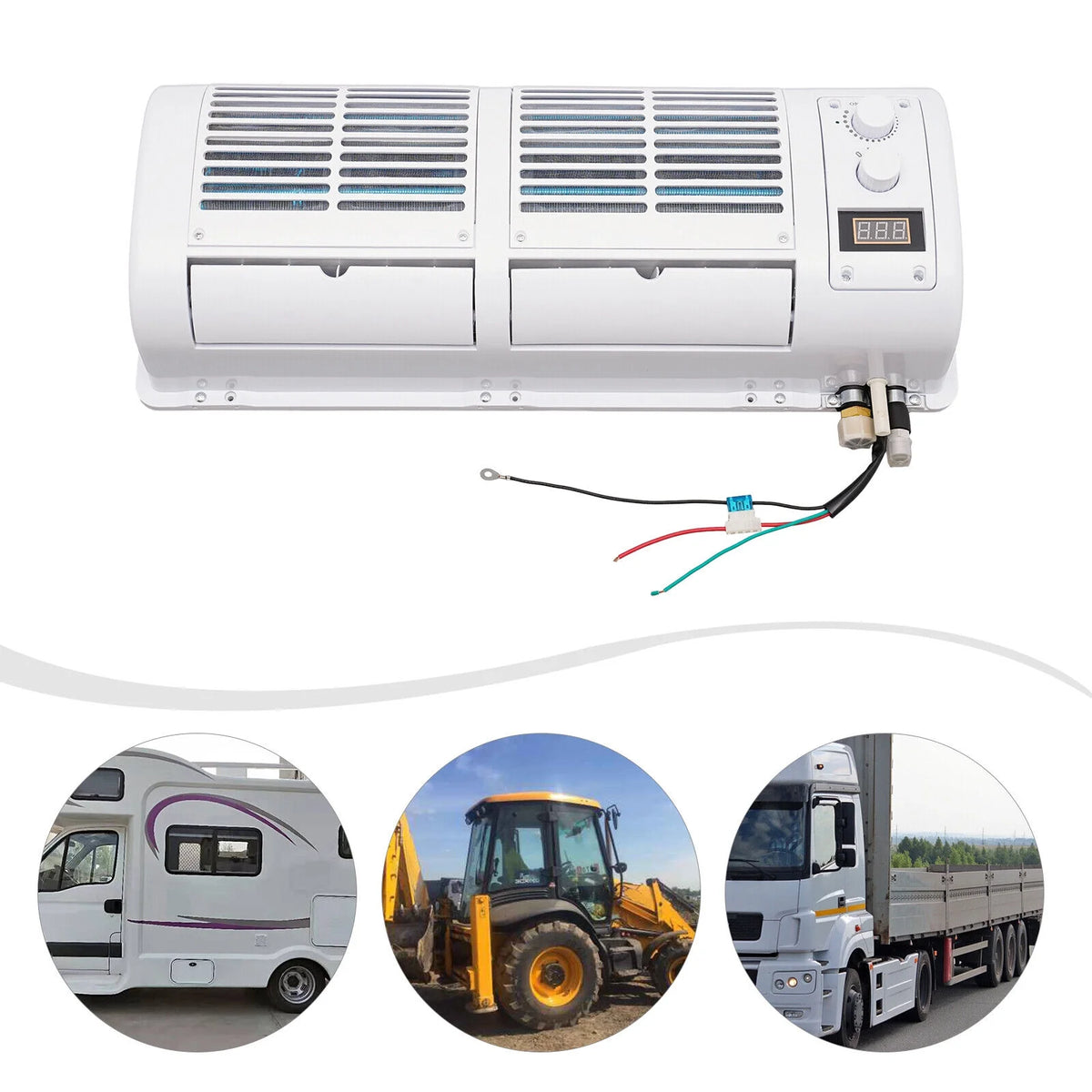 12V Car Air Conditioner Cooling Fan 3 Speeds LCD Display Q281550