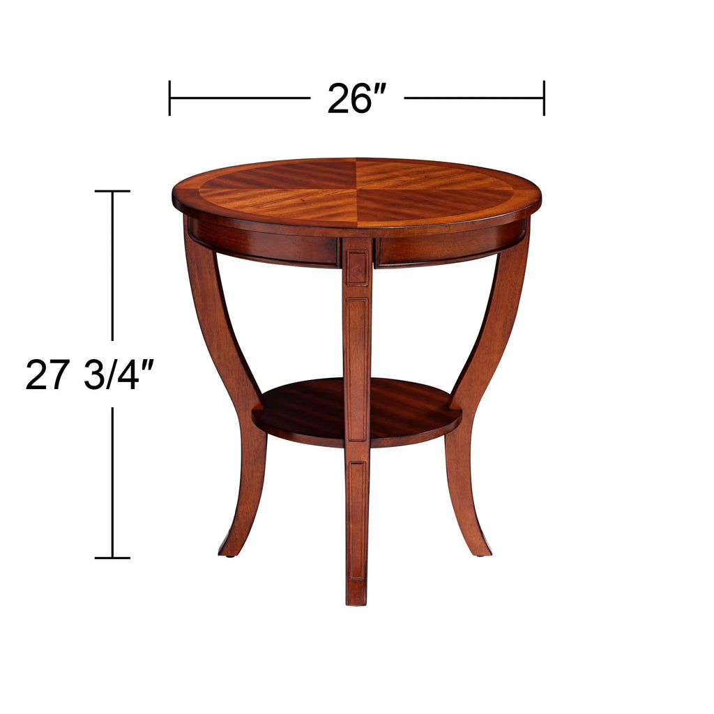 Vintage Cherry Wood Round Side Table with Lower Shelf N62122