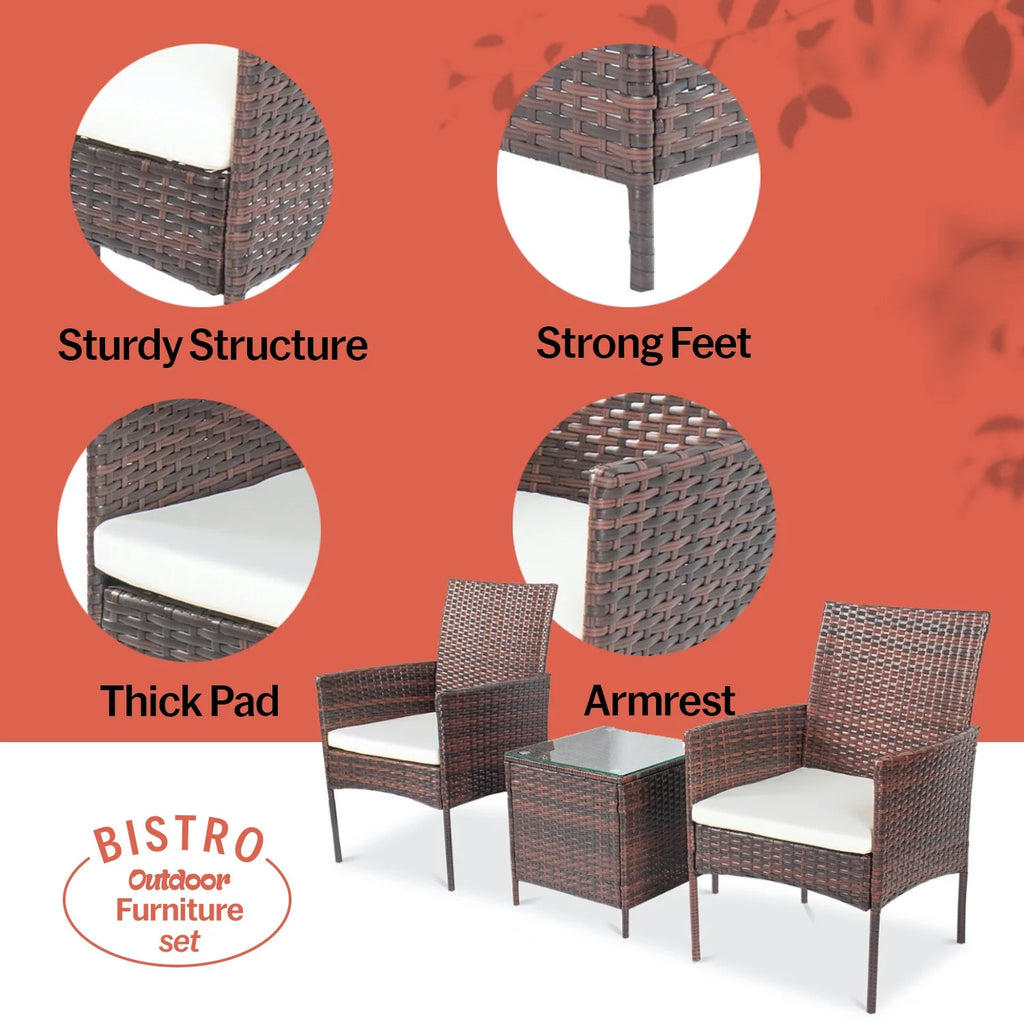 3 Piece Rattan Bistro Patio Furniture Set I343475