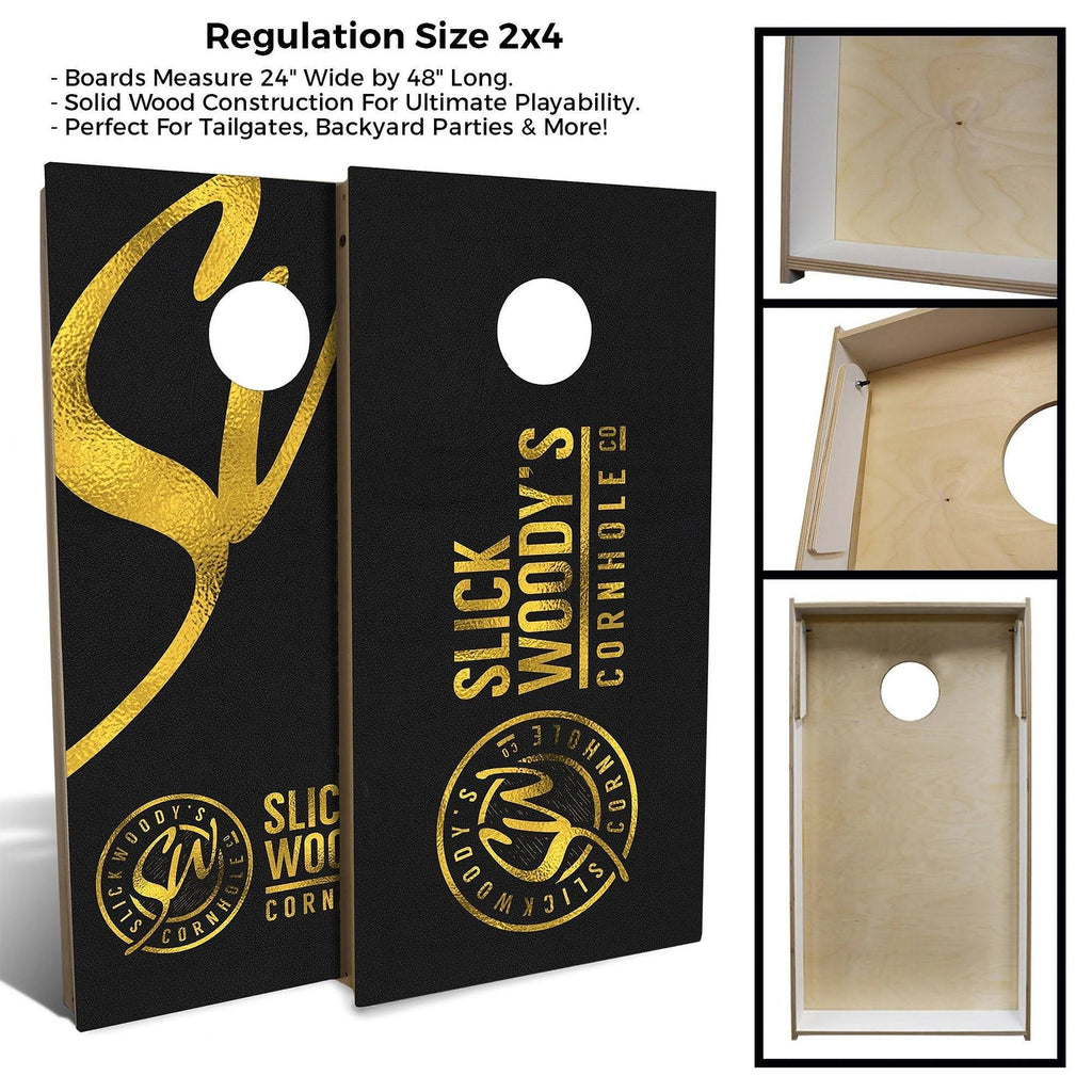 Black and Gold Cornhole Board Set with Carrying Case H750181