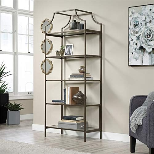 2 Piece 5 Shelf Metal Bookcase Set in Bronze B948076