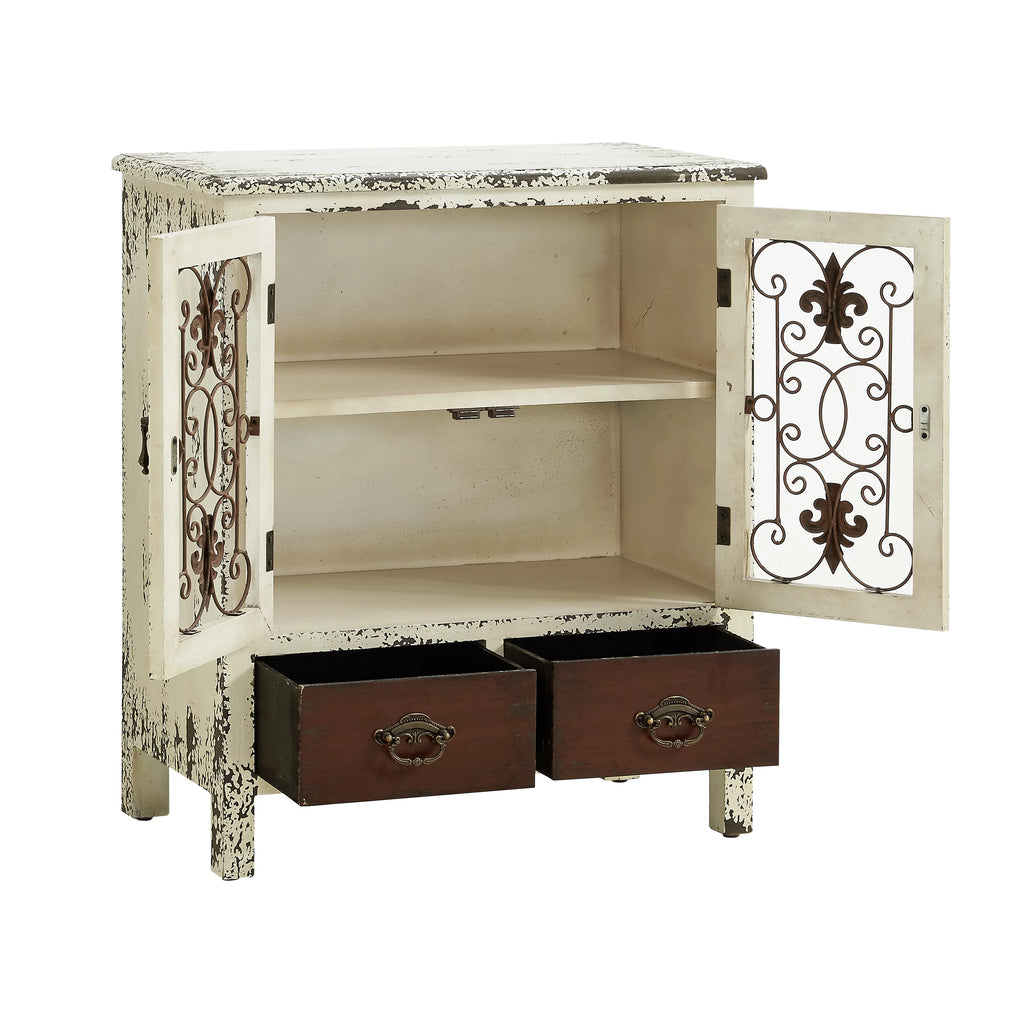 Distressed White 2-Door 2-Drawer Wood and Iron Console Table N56947