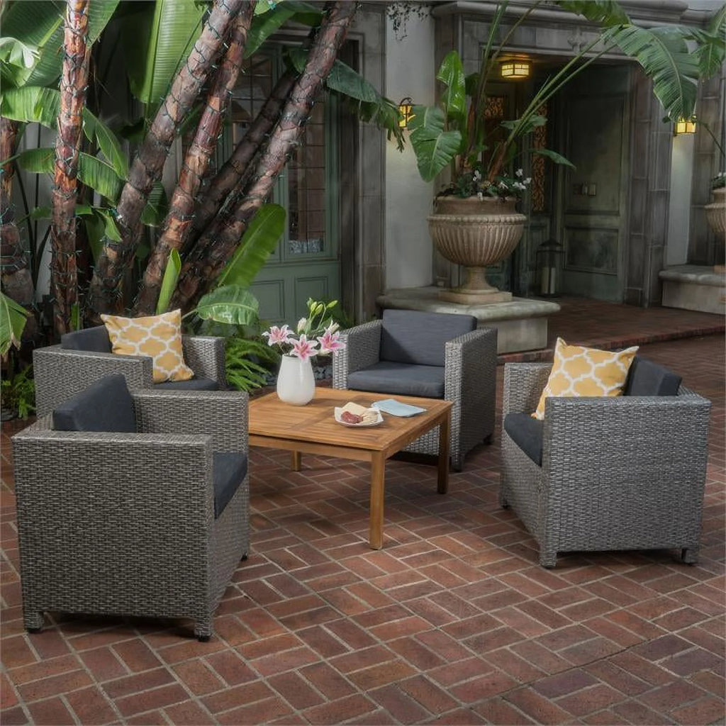 4 Pc Gray Club Chair Set with Wood Coffee Table S970647
