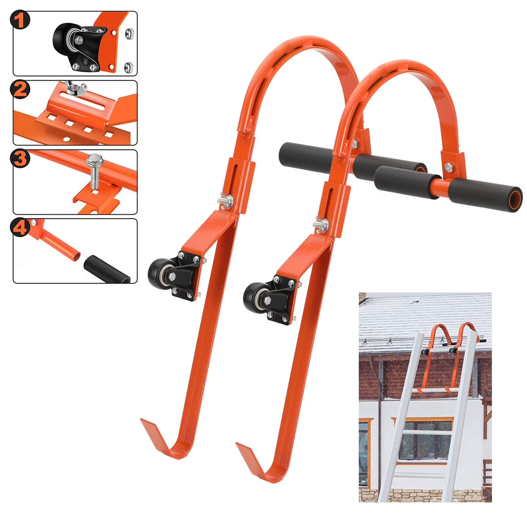 2 Pack Heavy Duty Steel Ladder Roof Hook with Wheel I3714