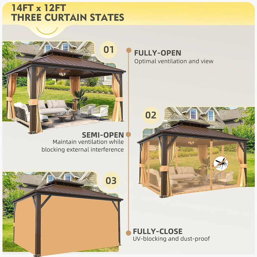 12'x14' Hardtop Gazebo with Galvanized Steel Double Roof & Aluminum Frame R29237