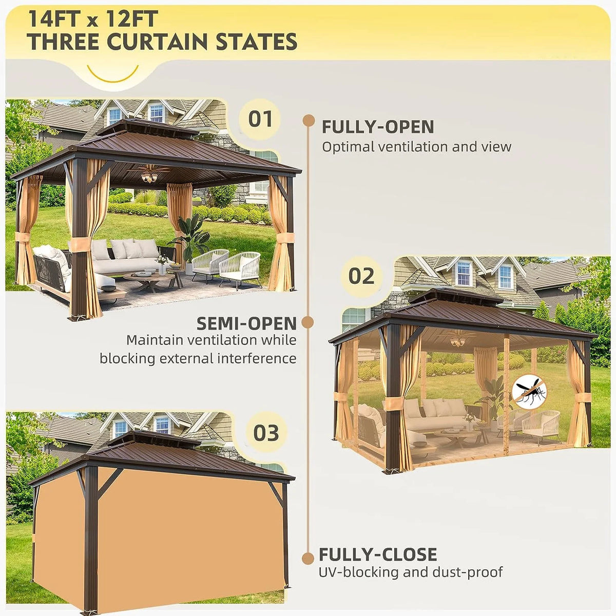 12'x14' Hardtop Gazebo with Galvanized Steel Double Roof & Aluminum Frame R29237