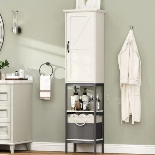 Linen Cabinet with Basket and 5 Shelves B6804