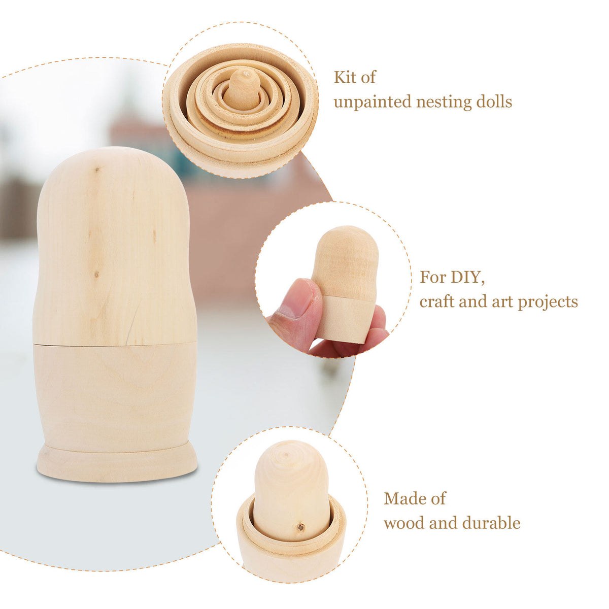 Unpainted Wooden Nesting Dolls Set U740634