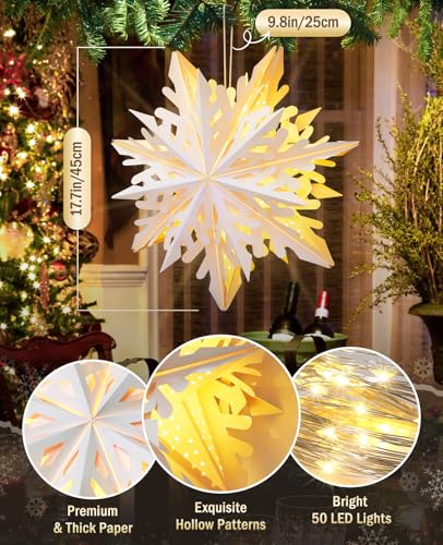 2 Pack 17.7” Hanging Paper Star Lantern with LED Lights I200