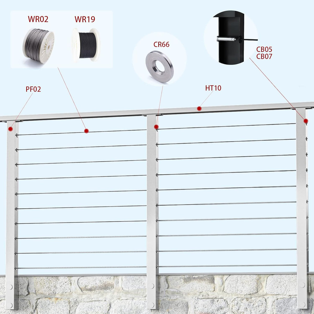 4PACK Brushed Stainless Steel Square Cable Railing Post 36''x2''x2'' Pre-Drilled C291593