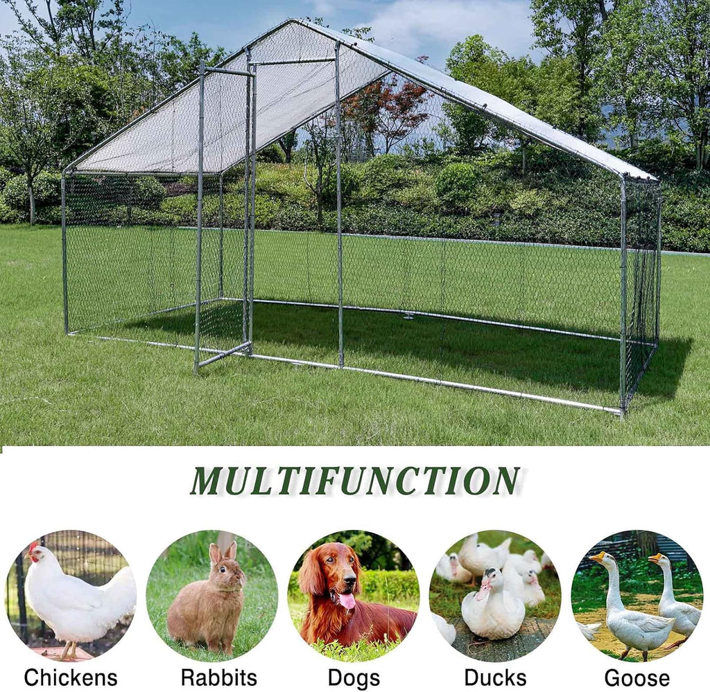 Large Metal Chicken Coop with Waterproof & Anti-UV Cover, Galvanized Steel (9.8' x 13.1' x 6.5') C136