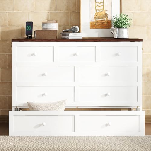 Queen Size White Murphy Bed with Storage Drawer and Charging Station T938