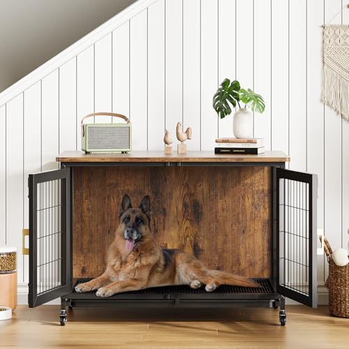 37.5 Inch Wooden Dog Crate with Wheels T60175