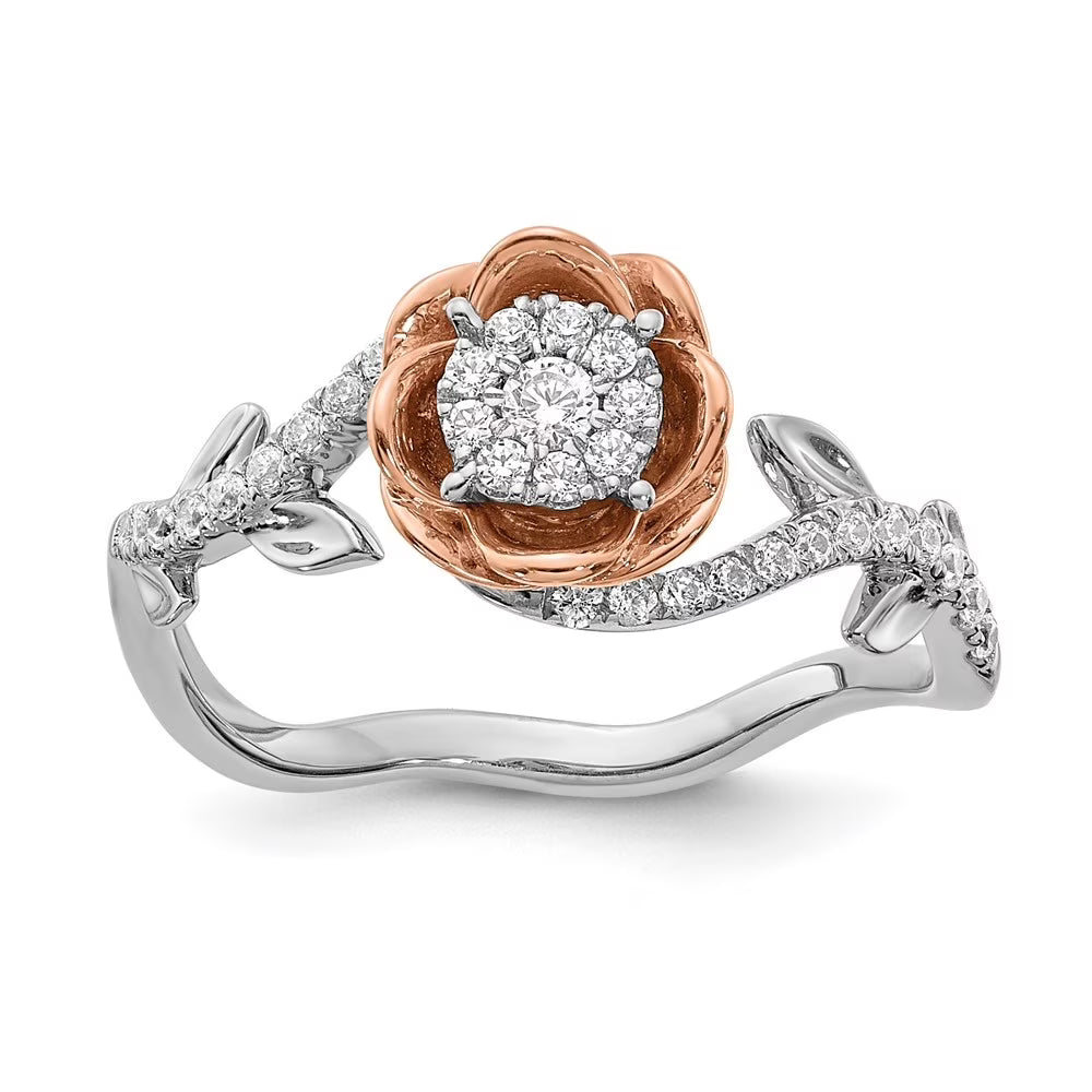 14k Two-tone Gold Floral Diamond Ring Size 7 B83517