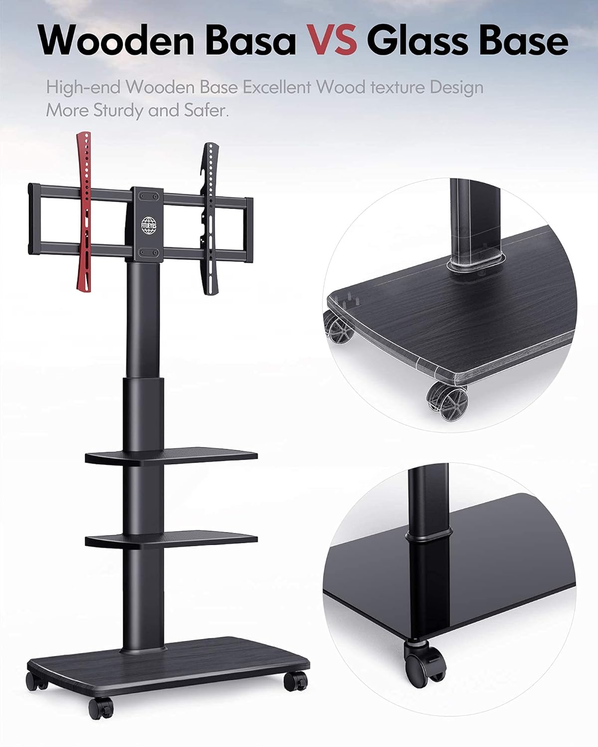 Rolling TV Stand on Wheels for 32 to 65 Inch Flat Screen TV, Black F669956