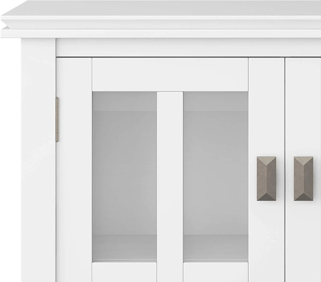White 30 inch Low Storage Cabinet with 2 Tempered Glass Doors X26925