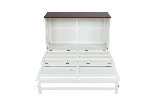 Queen Size White Murphy Bed with Storage Drawer and Charging Station T938